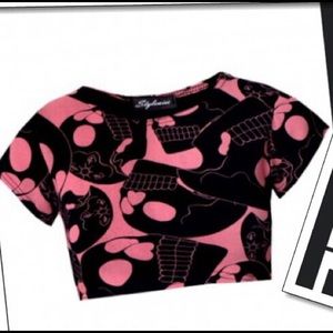 Womens pink or tan skull head crop top tee